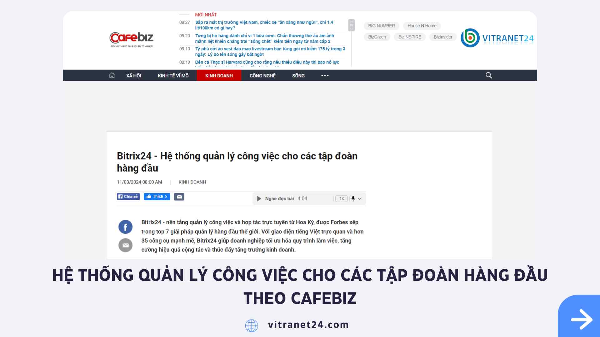 Hệ thống quản lý công việc cho các tập đoàn hàng đầu theo CafeBiz